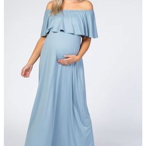 Light Blue Off Shoulder Maxi Maternity Dress